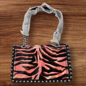 Zara Women Studded Crossbody Bag Pink Zebra Print Chain Strap‎ Small Purse